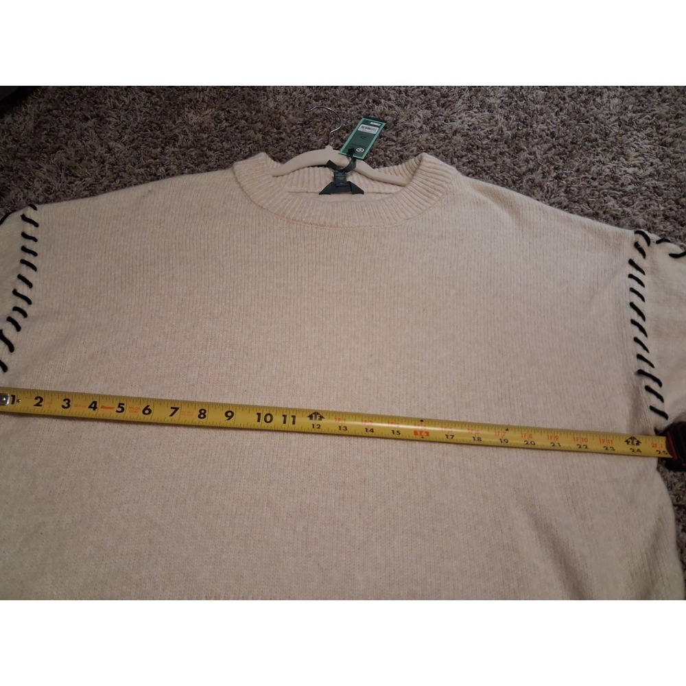 NWT Women Plus 2X Beige Cream Sweater Black Stitch Detail Long Sleeve Crewneck - Picture 10 of 11